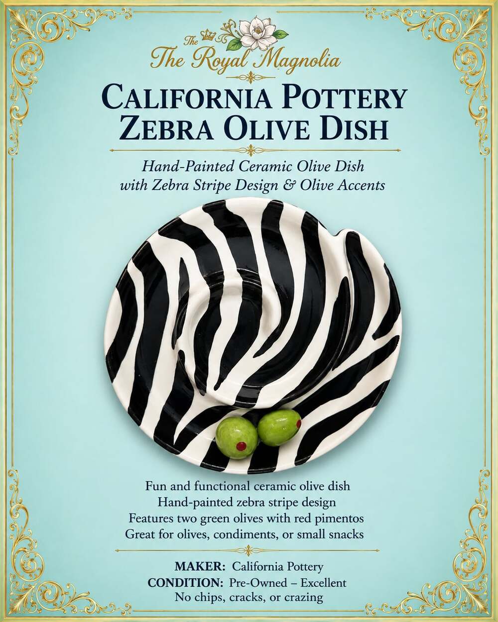 California Pottery Zebra Olive Dish